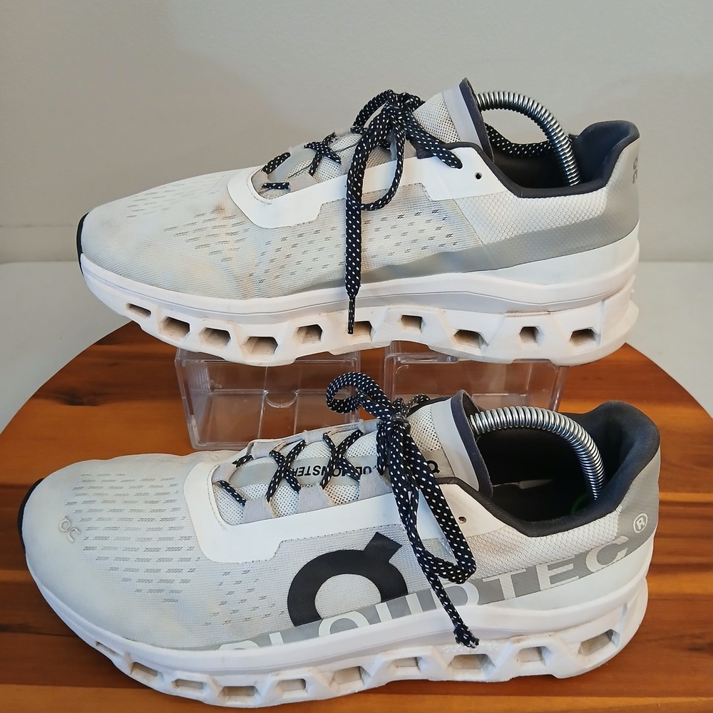 On Cloudmonster Mens 10 White Running Shoes Sneakers 61.98288